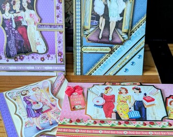 Set Of 4 A6 Art Deco Style Notelets. Decoupaged, Hand Made