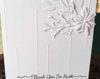 Sleek And Simple, All White Thankyou Card. 7 x 5 Inches. Hand Made