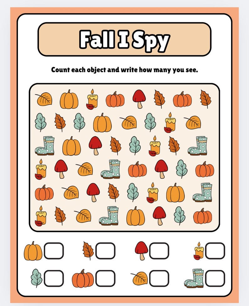 Fall I Spy — Kids Activity Worksheet - Etsy