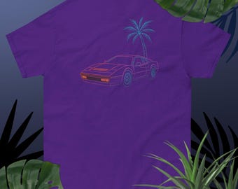 Maglietta grafica retrò con auto al neon / Maglietta in cotone vaporwave anni '80