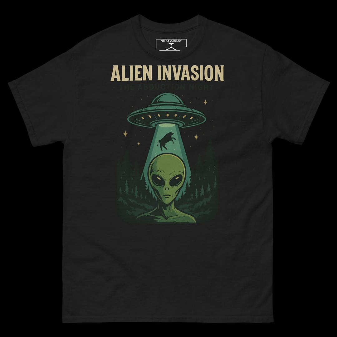 Alien Invasion T-shirt Design | Retro UFO Abduction Art | Sci-fi Alien ...