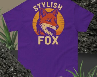 T-shirt graphique vintage Fox Sunset rétro élégant | Illustration Tête de Renard Sauvage Chemise Animal des Bois