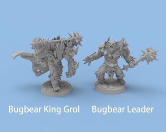 2 Pcs DND Bugbear King Grol Leader Miniature Models 3D Printed Paintable Miniature for TRPG