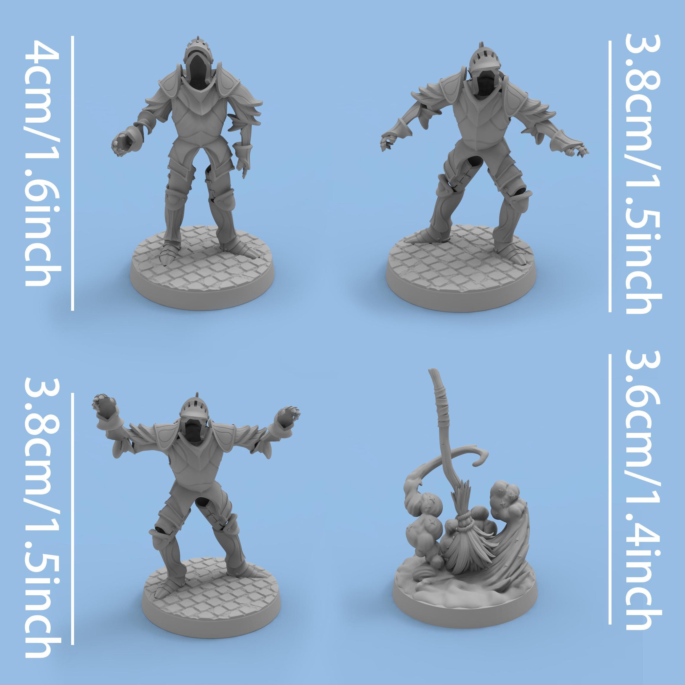 4 Pcs DND Animated Armor Broom of Animated Atack Miniature Paintable 3D ...