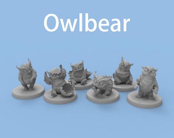 6 piezas de modelos en miniatura de monstruo DND Owlbear, impresos en 3D y pintables para TRPG
