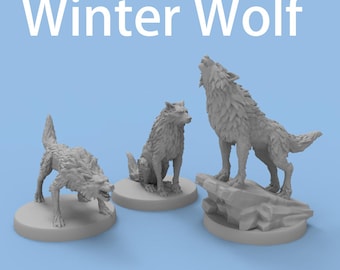3 miniaturas de lobo invernal DND, pintables, impresas en 3D, para accesorios de juegos de mesa TRPG.