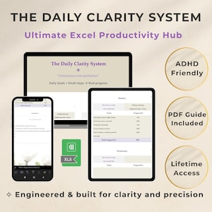 ADHD Digital Planner Excel, Habit Tracker and Goal Setting Spreadsheet, All-in-One Life Planner, Daily Clarity System.