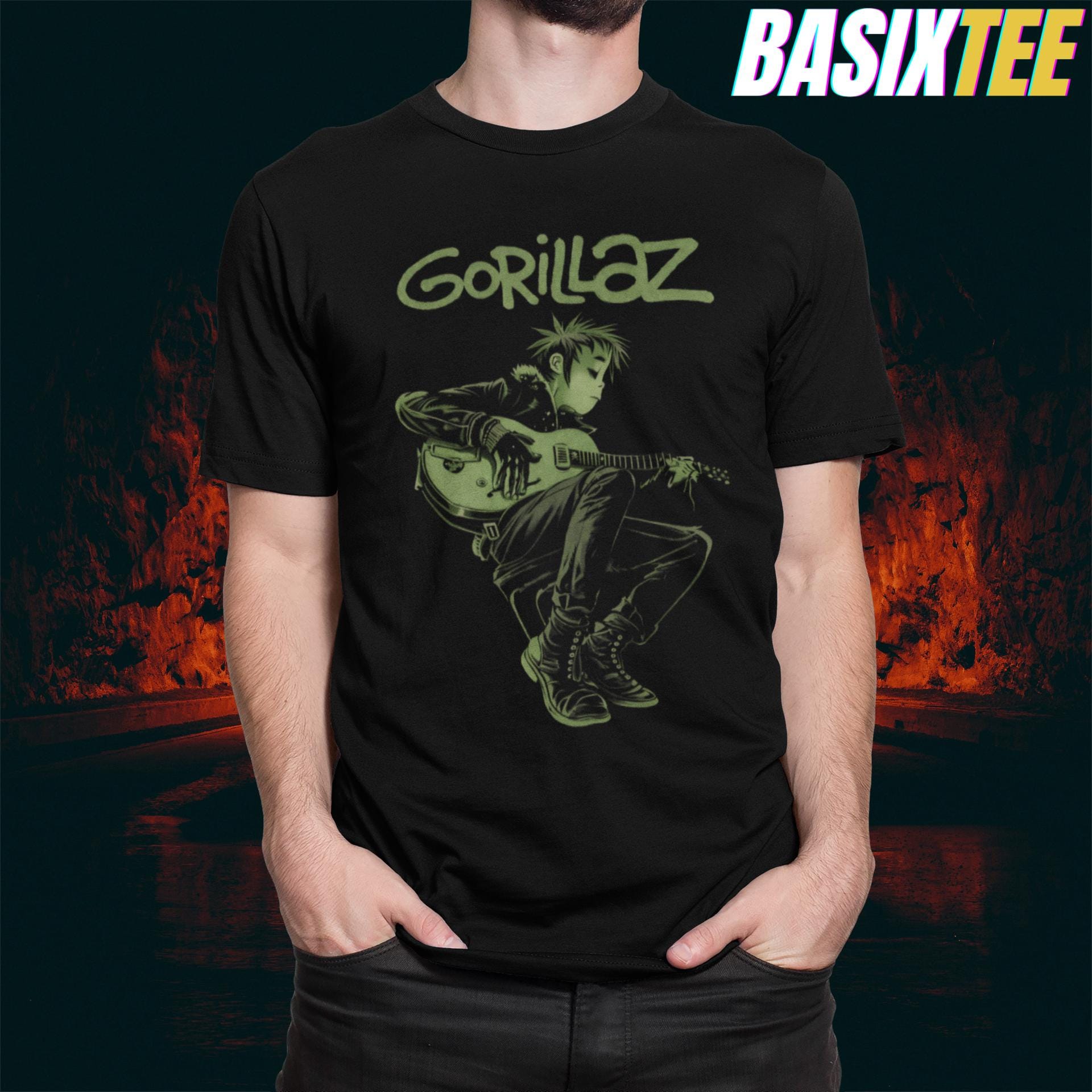 Gorillaz Felpa Con Cappuccio Uomo – Logo Band, Collezione Ufficiale EMP, Nero Regular
