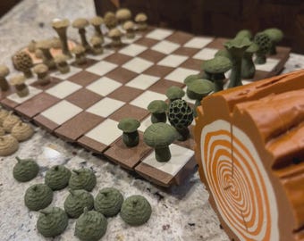 Mushroom Forest Chess Set – Magnetic Travel Game with Hidden Storage