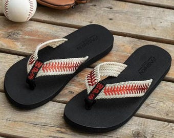 Custom Baseball Stitch Flip Flops | Game Day Sandals