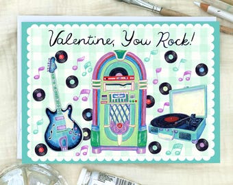 Greeting Card: "Valentine, You Rock," Versatile Love Card for Romance, Kids, Friends, etc