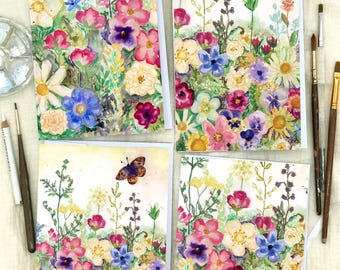 Greeting Cards: Wild Flower Watercolor Illustrations- Colorful Floral Botanical, Nature-Inspired