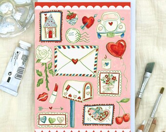 Greeting Card: Classic Valentine, Adorable Watercolor Illustration for Romance, Kids, Friends, etc