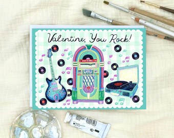 Digital Download: Love Card- "Valentine, You Rock," Versatile for Romance, Kids, Friends, etc