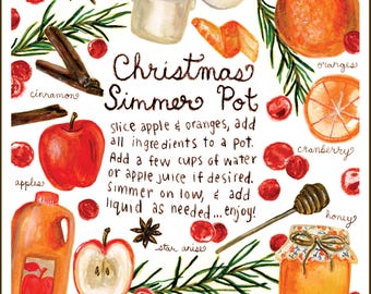 Digital Download- Christmas Simmer Pot Potpourri Recipe Tag for Gift Giving