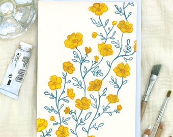 Greeting Cards: Yellow Floral Watercolor Illustration - Botanical Wildflowers