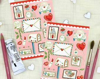 Digital Download: Classroom tags- Classic Valentine, Adorable Watercolor Illustration