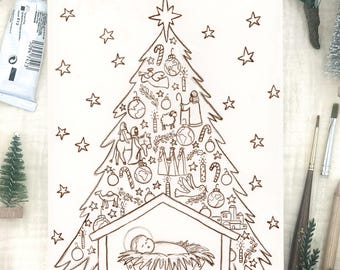 Digital Download- Coloring page of Baby Jesus Christmas Nativity Illustration for Christians