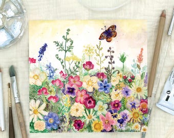 Wydruk artystyczny: Ilustracja dzikich kwiatów – kolorowa, ręcznie malowana sztuka inspirowana naturą, idealna na dekoracje ścienne i prezenty