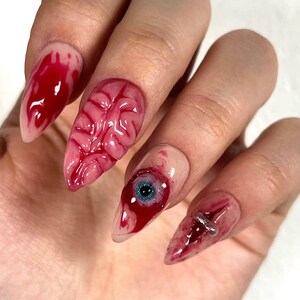 Halloween SFX Press On Nails – 3D Goth Party Handgjorda Återanvändbara Lösnaglar