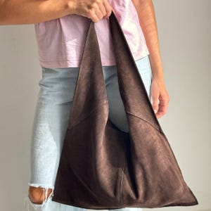 Large suede hobo bag, Italian soft tote, minimalist shoulder purse