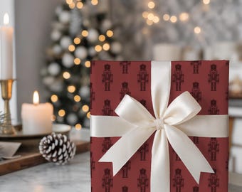 Luxury Burgundy Nutcracker Wrapping Paper Nutcracker Suite Elegant Modern Toille Christmas Gift Wrap
