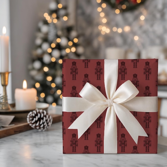 Luxury Burgundy Nutcracker Wrapping Paper Nutcracker Suite Elegant Modern Toille Christmas Gift Wrap
