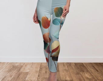 Leggings minimalistas de eucalipto, Zen Activewear, calças de ioga em tons terrosos de sálvia e azul-petróleo, presente para mulheres, calças de ioga artísticas e conscientes, natureza orgânica