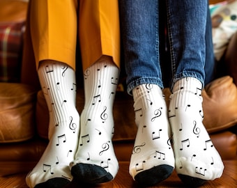 Calcetines con notas musicales, estampados completos, un regalo acogedor para músicos, cantantes y profesores. Calcetines unisex divertidos para amantes de la música, pianistas y miembros del coro.