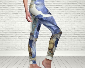 Baroque Iris AOP Leggings, Vintage Botanical Tights, Artistic Yoga Pants Gift for Flower Lover Grandmillennial Style
