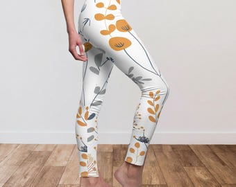 Scandi Boho Wildflower Leggings, Minimalist Gift for Women, Garden Lovers Yoga Pants