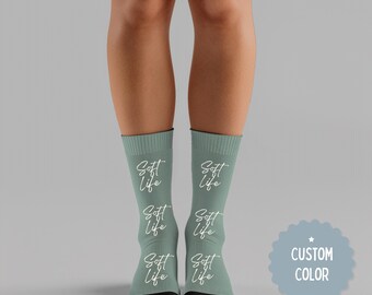 Soft Life Text Minimalist Socks, Unisex Gift for Her, Gift for Homebody, Gift for New Mom, Self Care, Mental Health Socks, Slow Living