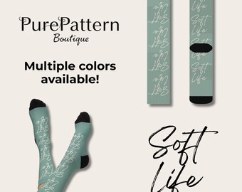 Soft Life Text Minimalist Socks, Unisex Gift for Her, Gift for Homebody, Gift for New Mom, Self Care, Mental Health Socks, Slow Living