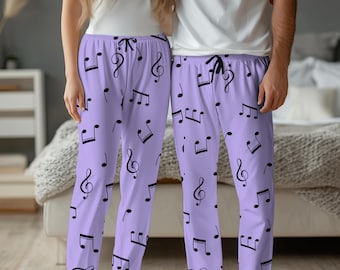 Music Notes Lavender Purple Pajama Pants, Matching Sleepwear for