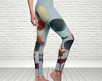 Leggings minimalistas de eucalipto, Zen Activewear, calças de ioga em tons terrosos de sálvia e azul-petróleo, presente para mulheres, calças de ioga artísticas e conscientes, natureza orgânica