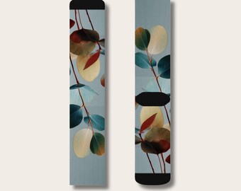 Meias minimalistas de eucalipto, unissex, com estampa botânica elegante, um presente zen inspirado na natureza para o bem-estar, estilo escandinavo cottagecore.
