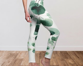 Leggings minimalistas de eucalipto, ropa deportiva zen, pantalones de yoga en tonos tierra salvia y verde azulado, regalo para mujeres, pantalones de yoga artísticos y conscientes, naturaleza orgánica