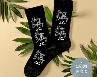 Calcetines personalizados con iniciales de feliz cumpleaños, unisex, calcetines divertidos y personalizados para fiestas de cumpleaños, bonito regalo de cumpleaños para una ocasión especial.