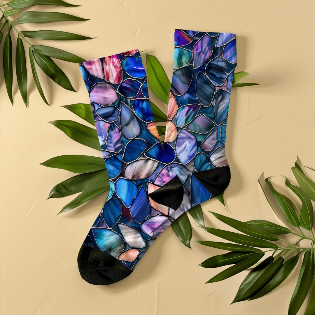 Socks Abstract Blue Stained Glass Mosaic Socks, Abstract Art Socks, Unisex Unique Gift ...