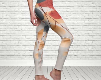 Desert Sun Eucalyptus Leggings, Zen Activewear, Earthy Sage and Teal Yoga Pants, Gift for Women, Artistic Mindful Yoga Pants, Organic Nature