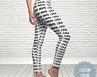 Leggings minimalistas Inner Calm, calças de ioga com cores personalizadas, presente para amantes de ioga, presente personalizado para ela, presente de bem-estar zen para mulheres.