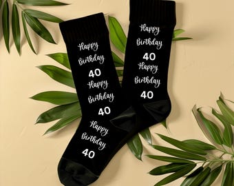 Skarpetki urodzinowe "Wszystkiego najlepszego z okazji 40. urodzin", unisex, zabawne skarpetki na 40. urodziny, uroczy prezent urodzinowy