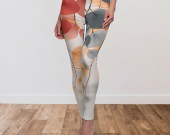 Desert Sun Eucalyptus Leggings, Zen Activewear, Earthy Sage and Teal Yoga Pants, Gift for Women, Artistic Mindful Yoga Pants, Organic Nature
