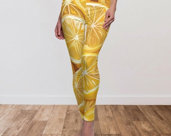 Mediterrane legging met citroengebrandschilderd glas, boho-sportkleding, yogabroek in Italiaanse stijl, trainingsbroek botanische citrus, legging zomerse sfeer