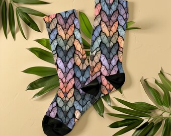 Muted Bats Stained Glass Socks, Unisex Halloween Spooky Crew Socks, Gothic Mosaic Gift for Bat Lover