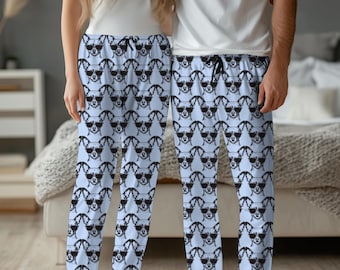 Pantalones de pijama de chihuahua, ropa de dormir a juego para mujer y hombre, pijama con estampado completo, regalo para mamá y papá chihuahua, estampado divertido de mascota azul.