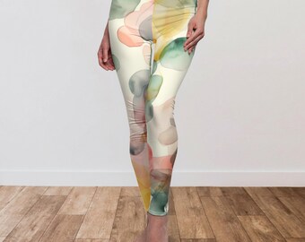Aquarel eucalyptus legging, zen-sportkleding, aardse salie en groenblauw yogabroek, cadeau voor vrouwen, artistieke mindful yogabroek, biologische natuur