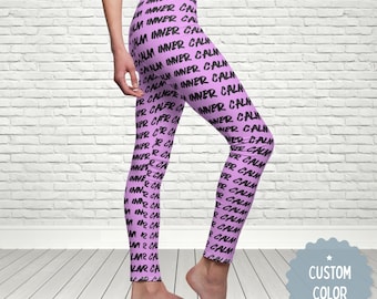 Leggings minimalistas Inner Calm, calças de ioga com cores personalizadas, presente para amantes de ioga, presente personalizado para ela, presente de bem-estar zen para mulheres.