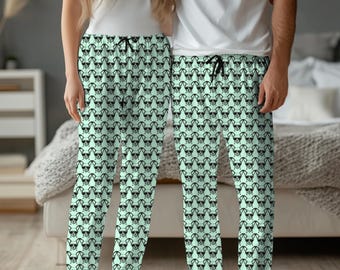 Pantalones de pijama chihuahua, ropa de dormir a juego para mujer y hombre, regalo para mamá y papá chihuahua, pijama verde menta divertido para mascotas