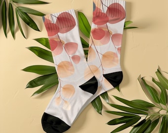 Desert Sun Eucalyptus Socks, Unisex, Elegant Botanical Pattern, Nature-Inspired Zen Wellness Gift, Cottagecore Scandinavian Style